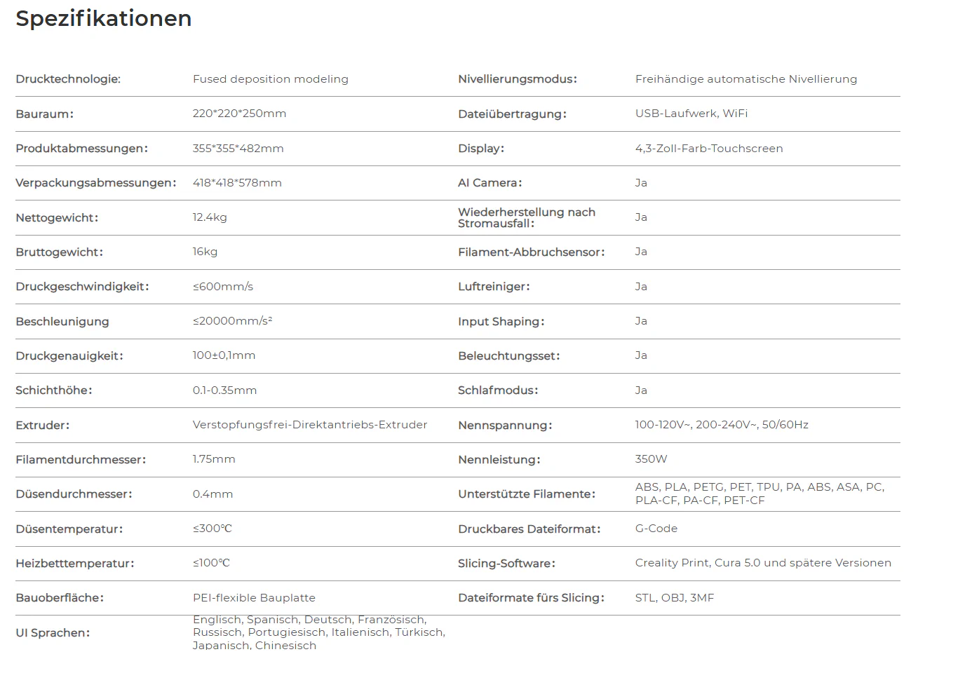 Abbildung 1: K1C technische Daten